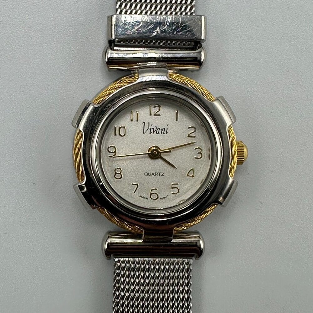3/$30 Vivani Watch Women Silver Tone Twisted Rope Bezel Mesh Band 8.5"